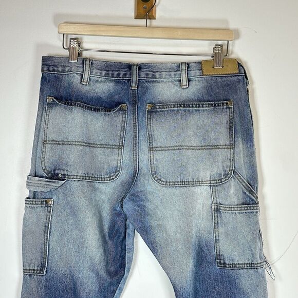 MNML 118 Work Flare Denim Mens Size 32x34 Distressed Patch Jeans 100% Cotton - Picture 3 of 15